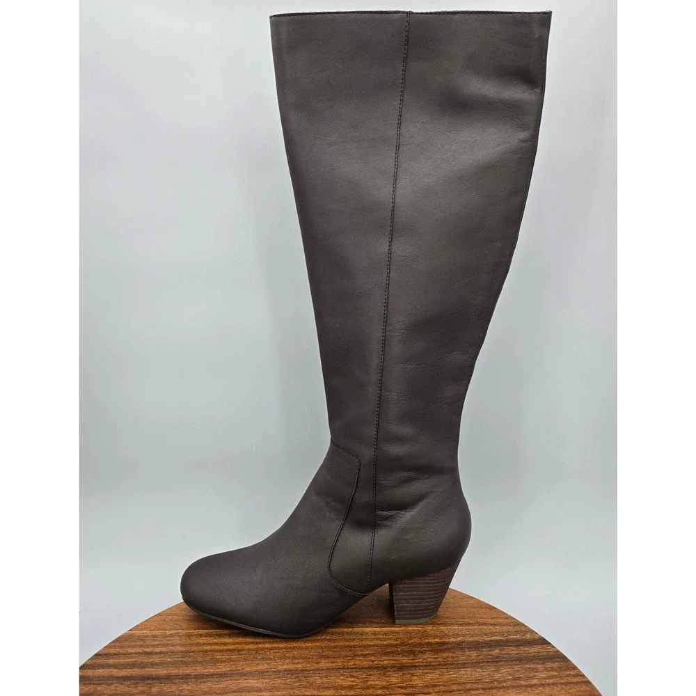 J Jill Boots Womens 7.5M Chocolate Brown Leather Knee High Tall Riding Cone Heel